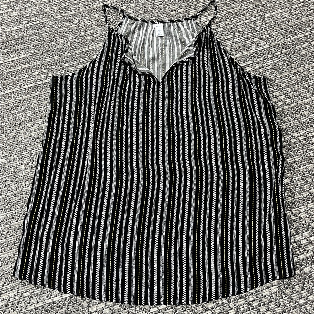 Old Navy | Black, White & Yellow Striped V-Neck Tank